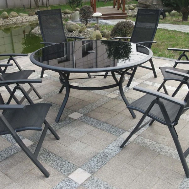 Sorrento 6 Seater Black Round Deluxe Recliner Dining Set