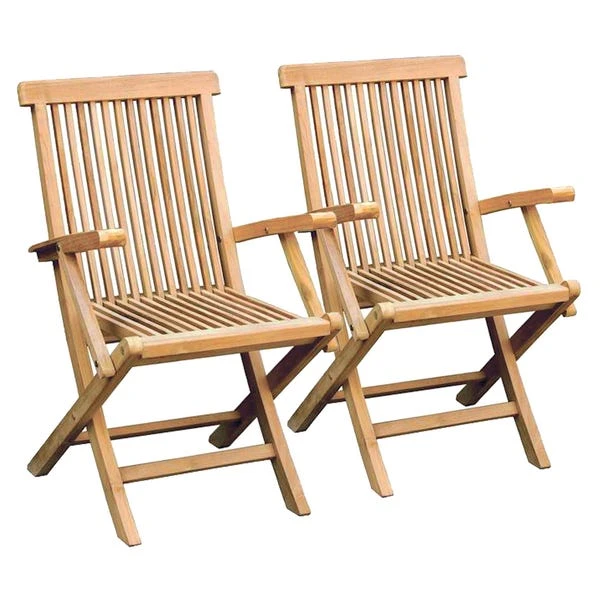 Set Of 2 Teak Wooden Folding Armchairs