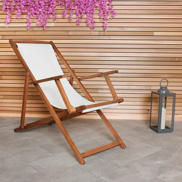 Eucalyptus Cream Wooden Deck Chair
