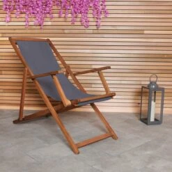 Eucalyptus Grey Wooden Deck Chair