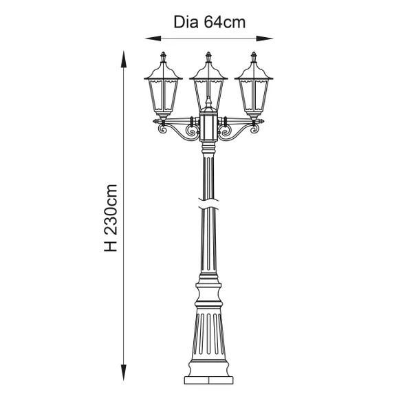 Vogue Trenton Outdoor 3 Light Lamppost - Image 6