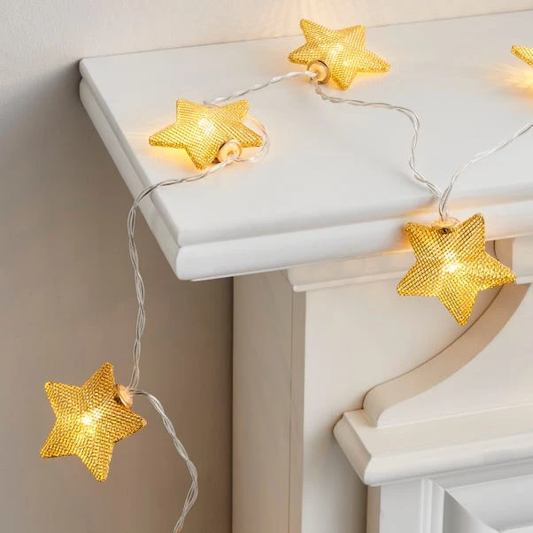 Gold Metal Mesh Star LED String Lights - Image 3