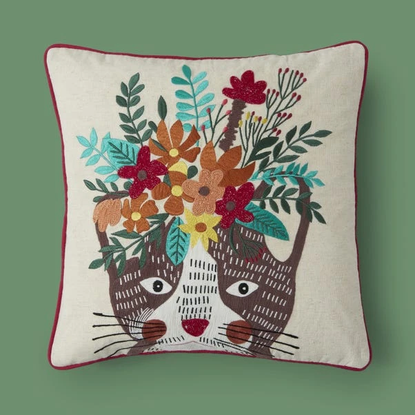 Cat Embroidered Cushion - Image 3