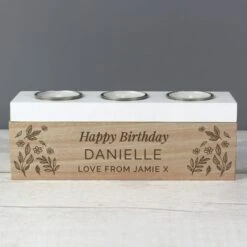 Personalised Floral Triple Tealight Box