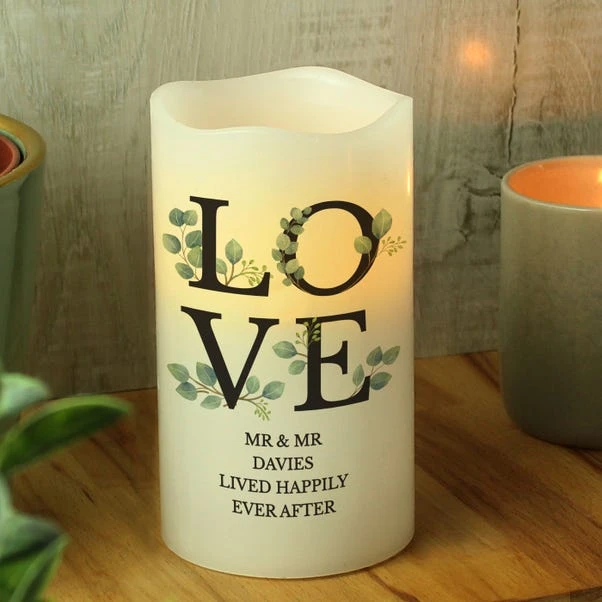Personalised Botanical LOVE LED Candle - Image 2