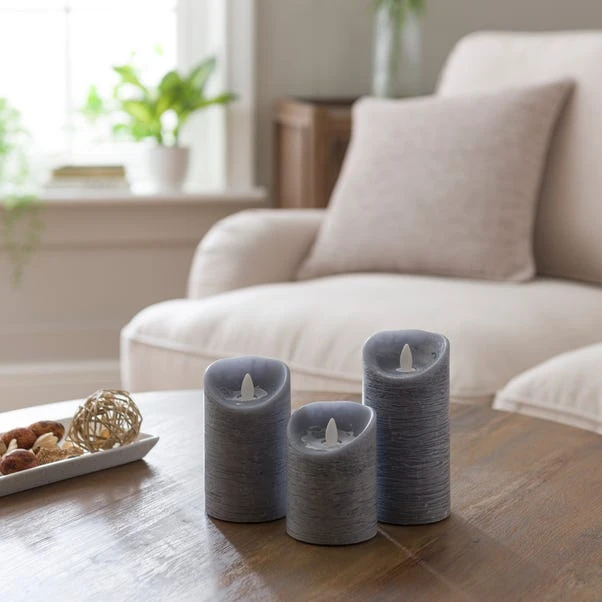 Set Of 3 Black Tea & Patchouli LED Pillar Candles - Image 2