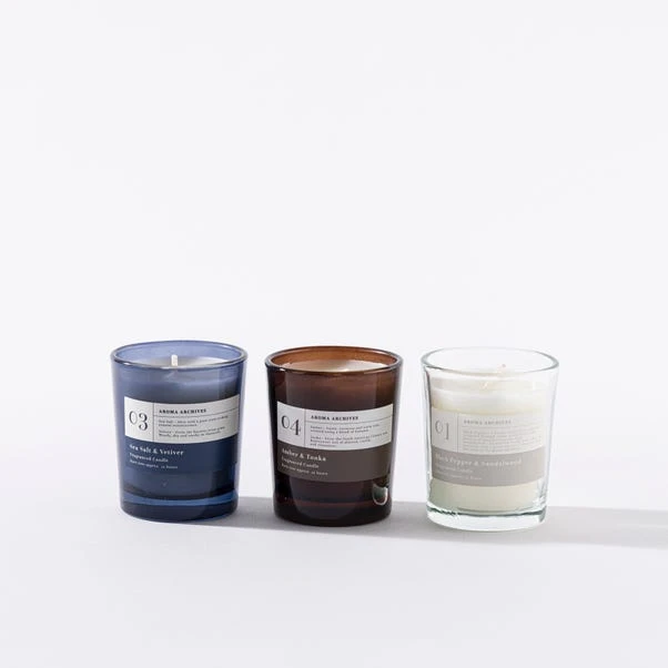 Set Of 3 Black Pepper & Sandalwood, Amber & Tonka And Sea Salt & Vetiver Candle Gift Set - Image 2