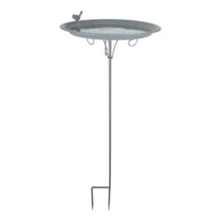 Fallen Fruits Grey Metal Bird Bath On Stick