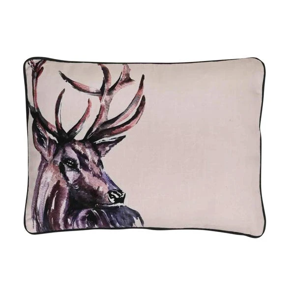 Meg Hawkins Stag Rectangular Cushion With Wooden Buttons