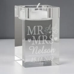 Personalised Mr And Mrs Glass Tealight Holder