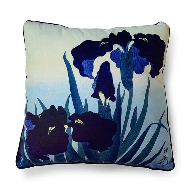 The Art Group Ohara Koson Iris Flowers Velvet Square Cushion
