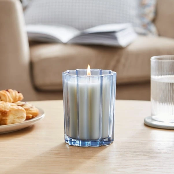 Ylang Ylang & Neroli Scalloped Blue Glass Candle