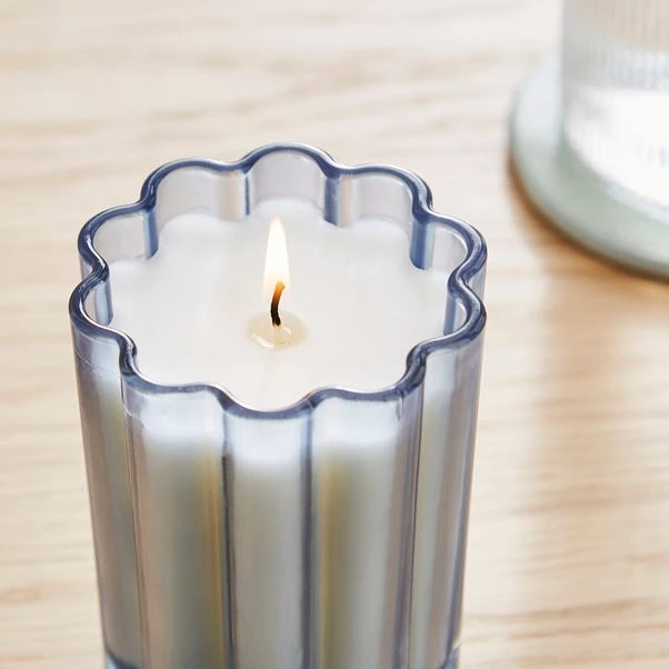 Ylang Ylang & Neroli Scalloped Blue Glass Candle - Image 2