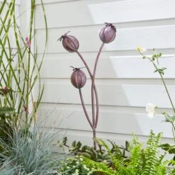 Garden Purple Iron Poppy Head Stake