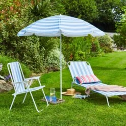 Blue And White Striped Beach Parasol