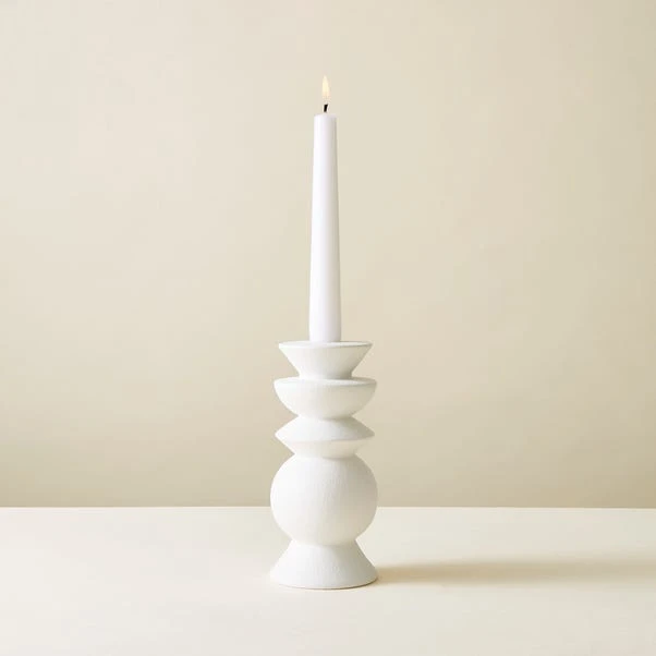 White Textured Ceramic Candlestick Holder