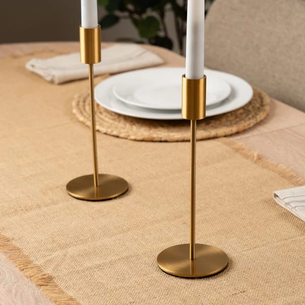 Set Of 2 Brushed Gold Candlestick Holders - Image 2
