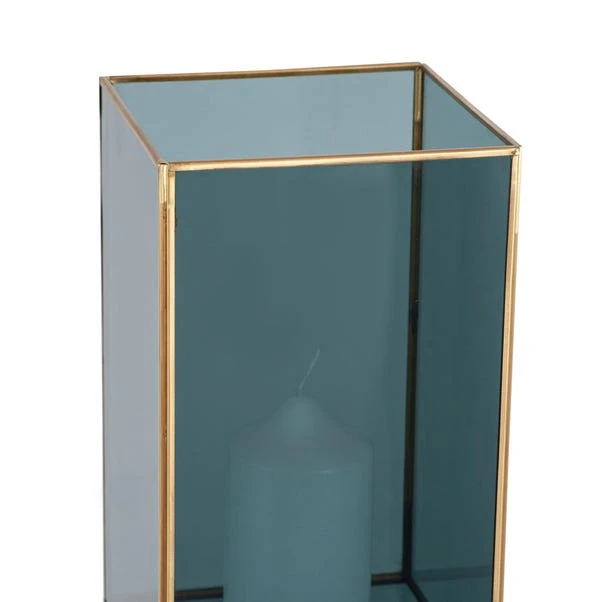 Brass & Smoked Glass Panelled Square Hurricane Candle Holder - Image 2