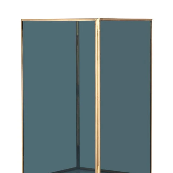 Brass & Smoked Glass Panelled Square Hurricane Candle Holder - Image 3