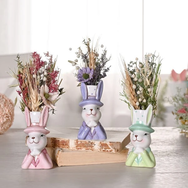 Eggs-traordinary Gift Co. Set Of 3 Bunny In Top Hat Mini Plant Pots