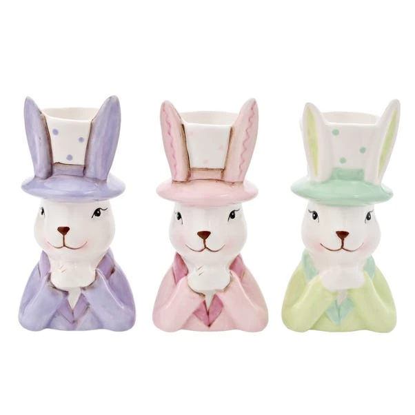 Eggs-traordinary Gift Co. Set Of 3 Bunny In Top Hat Mini Plant Pots - Image 3
