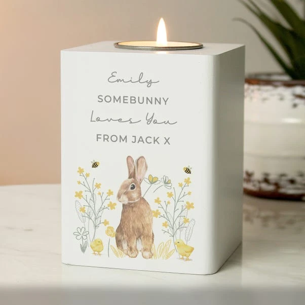 Personalised Spring Bunny Wooden Tealight Holder - Image 2
