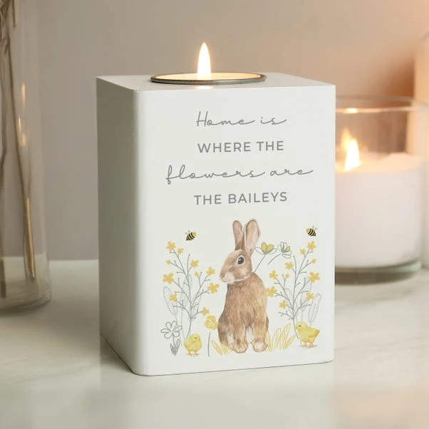 Personalised Spring Bunny Wooden Tealight Holder - Image 3